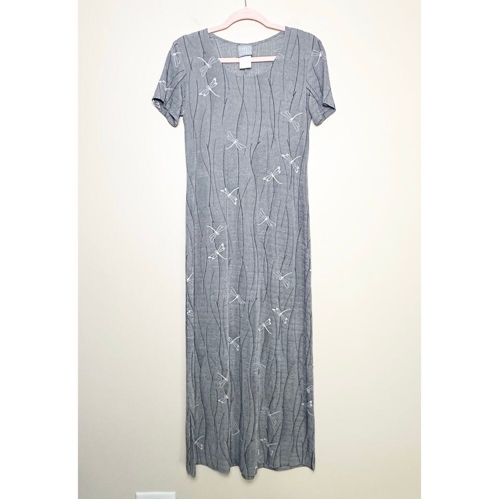 90s Vintage Rabbit Designs Gray Fairy Firefly Dress Goth Grunge Midi Slinky Sz 8